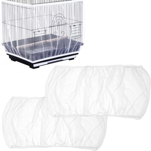 2 große Vogelkäfige, weicher und atmungsaktiver Vogelkäfigschutz, verstellbares Papageien-Futternetz, runder und quadratischer Vogelkäfigschutz (weiß, 76 cm hoch, 140–180 cm Umfang).