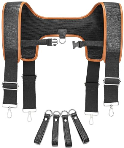 quipuda Werkzeuggürtel Hosenträger Echtes Leder, Heavy Duty Arbeit Hosenträger Hängende Werkzeugtaschen Hosenträger Tragbare, Für Elektriker Schreiner (H-Form Schultergurte)