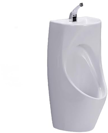 Wall-Mounted Ceramic Urinal,High Efficiency Flushing Urinal Trough with Wash Basin and sensor Faucet,Urinals for Men Spill Proof