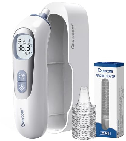 Berrcom Termometro auricolare ad alta precisione, termometro auricolare con tecnologia a sonda preriscaldata per adulti e bambini, guida alla temperatura per fasce d'età, lettura istantanea