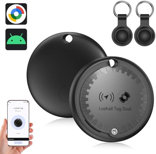 Tag Schlüsselfinder, Smart Tag Kompatibel mit Android „Gerät Finden“ App, Tracker Bluetooth Key Finder mit Silikon Schutzhülle für Gepäck/Koffer/Taschen (Schwarz, 2 Pack)