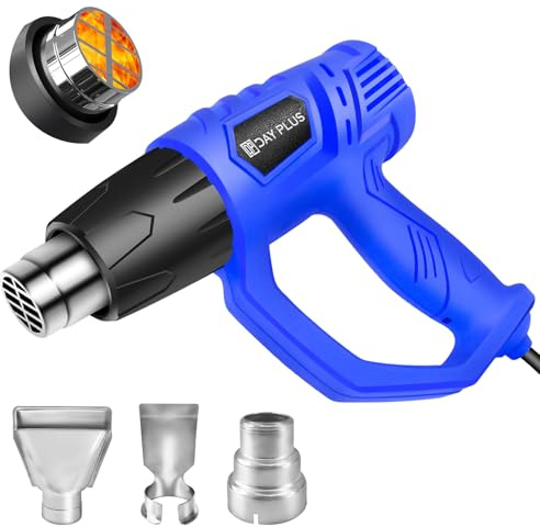 Heat Gun 2000W, Professional Hot Air Gun 60℃- 600℃ Dual Temperature Control and Overload Protection, Double Heating Wire Fast Heating, 3 Nozzles for Paint Stripping Crafts Heat Shrink