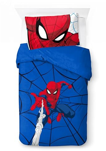 Jay Franco Children's Marvel Spiderman Single Duvet Cover Set – 100% Cotton Super Soft Bedding with Pillowcase, Official Licensed Product, Blue, 2 Piece Set