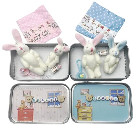 KAKU HOME Personalized Mini Plush Bunny House Tin Box Customizable Pocket Bunny Mini Cottage as Easter Basket Filler Children's Easter Gift