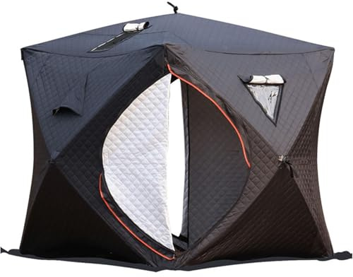 lilishangmao 3-4 Person Pop-Up Ice Fishing Shelter with Stove Jack | Portable Windproof Insulated Tent, 2 Doors/Windows, for Winter Fishing & Sauna Use, with Anchors, Carry Bag