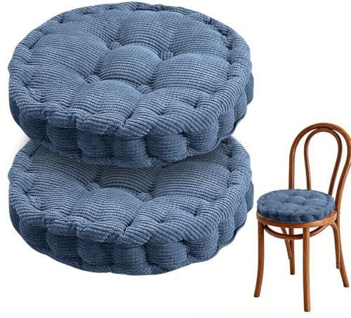 2er Set Stuhlkissen Rund, Sitzkissen 40 x 40 cm, Dicke Bodenkissen Sitzpolster Indoor/Outdoor, Kissen für Gartenstühle Balkonstuhl, Stuhlauflage Stuhl Sitzkissenfür Wohnzimmer Esszimmer (Dunkelblau)