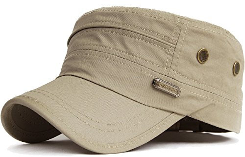 Kuyou Unisex Army Military Flat Cap Vintage Cotton Baseballmütze Kappe (003Beige)