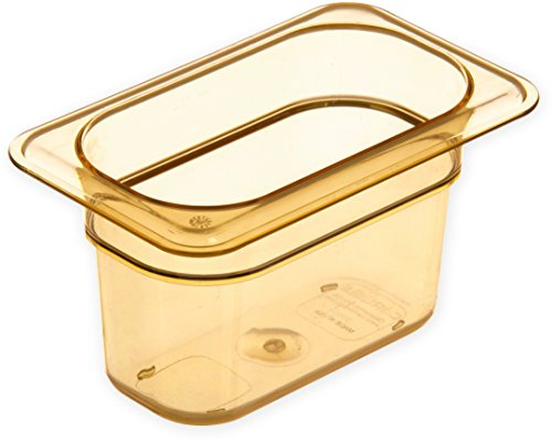 Carlisle FoodService Products High Heat Food Pan, 1/9 Size Food Storage Container for Serving Hot or Cold Food, 1 Qt, 6 Count, Amber