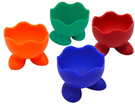 AiSi 4-er Silikon Kinder Eierbecher Set, Eierständer Eier Becher mit kleine Füße, Spülmaschinen geeignet, grün blau rot orange