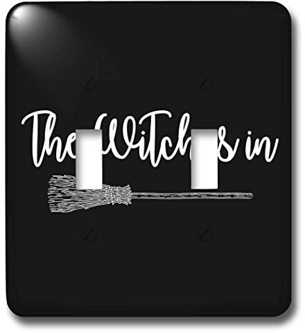 3dRose Stamp City - typography - The witch is in with broom. Cursive white letters on black background. - double toggle switch (lsp_323455_2)