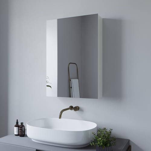 AQUABATOS Spiegelschrank Bad 50 x 70 cm ohne Beleuchtung Aluminium Rahmen Weiß matt Eintürig doppelt Verspiegelt klein schmal Badezimmer Nicht aus Kunststoff