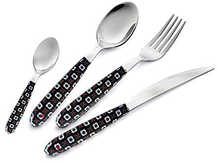 EME POSATERIE Servizio Set 24 Posate in Acciaio Inox da tavola Modello Manhattan (Nero)