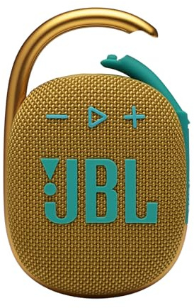JBL Clip 4, Yellow - Portable Bluetooth 5.1 Speaker - Up to 10 Hours of Play - Waterproof & Dust Resistant - Includes Noise & Echo-Canceling Speakerphone