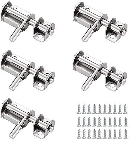 Dtoterul 5 Piezas de Acero Inoxidable Deslizante Cerrojos Mini Pestillo La Puerta Espeso Acero Inoxidable Perno Baño Cerradura Adecuado para Puertas Ventanas Inodoro Ventana Muebles, 65 * 26mm