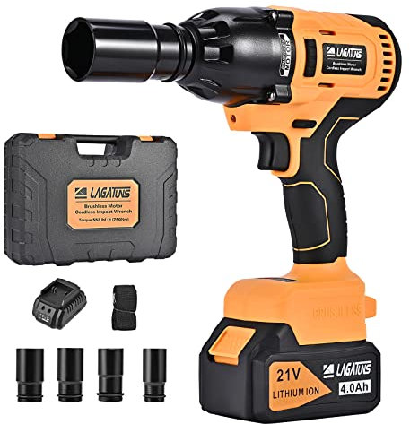 Lagatuns Avvitatore ad Impulsi, coppia elevata 750 NM 2200 giri/min, motore senza spazzole, con batteria agli ioni di litio da 4.0 Ah, adatta per auto di famiglia