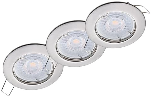 Oktaplex lighting Sedan Set di 3 faretti a incasso a LED - con modulo LED da 4,8 W 2700K 230V 380lm bianco caldo 110° - Spot in acciaio inox spazzolato, misura del foro 60-70 mm