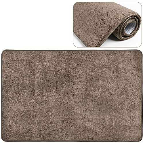 PURE ERA Carpet Stair Tread Landing Mat Area Rug Ultra Plush Shag Soft Non Slip Skid Resistant Tape Free Indoor Doormat Washable Reusable Brown 2' X 3'