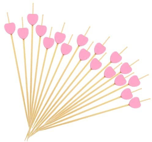 100 Pcs Cocktail Sticks - Wooden Toothpicks, Pink Hearts Cocktail Sticks Finger Food Fruits Sandwich Canape Burger Sticks Cocktail Decorations for Party Supplies, Drinks, Fruit, Cocktail Garnish