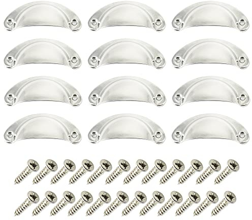 CEEYSEE 12 Stück Muschelgriff Möbelgriffe Set 81 X 35mm Antik Vintage Schrank Griffe Mit Schrauben für Küche Kabinett Kleiderschrank Schublade (KLSY/Silber)