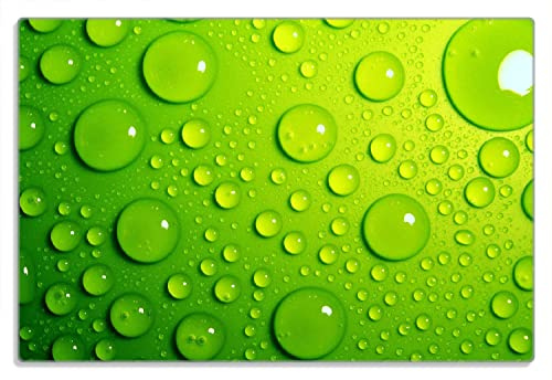 Wallario Frühstücksbrettchen aus Glas, Glasunterlage, Glasbrettchen Wassertropfen auf Grün, Größe 20 x 30 cm, Sicherheitsglas