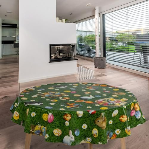 laro Rund 140 cm Wachstuchtischdecke Tischdecke Abwaschbar PVC Ostern Hase Eier Rund 140cm