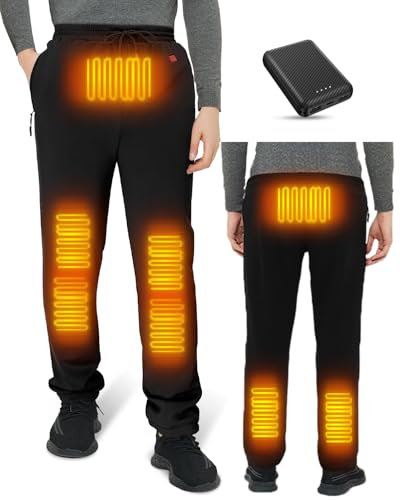 FERNIDA Beheizbare Hose mit Power Bank, Schwarze Beheizte Fleece Hose für Herren Damen, Herbst Winter Outdoor Thermo Beheizbare Kleidung 3 Heizstufen,S