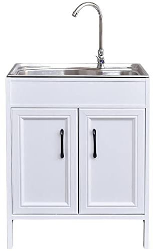 Küchenspüle mit unterschrank,Edelstahl 1 Becken Mobiles Küche Spültisch,mit Warm Kaltwasserhahn 304 Edelstahl Waschbecken,mit Schlauchanschluß,Multifunktions mit Ständer.