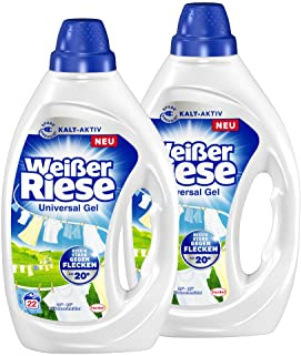 Weißer Riese Universal Gel 44 WL (2 x 22 Waschladungen), Vollwaschmittel sorgt für strahlend saubere Wäsche & wirkt riesig stark gegen Flecken, Kalt-Aktiv schon ab 20° C, 100% recycelbar*