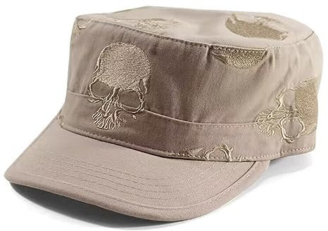 QICHEN Army Cap Herren Vintage Militär Stil Mütze Flat Baseballkappe Baumwolle Wandern Sport Kappe (as3, Numeric, Numeric_55, Numeric_59, Beige)