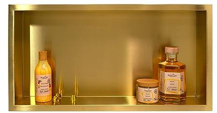 Balneo WALL-BOX ONE Nicchia a Muro in Acciaio Inox Oro Nicchia per Doccia 60x30x10cm, Oro, Impermeabile, Installazione Nicchia Flessibile, Nicchia per Utensili da Bagno, Senza Piastrelle