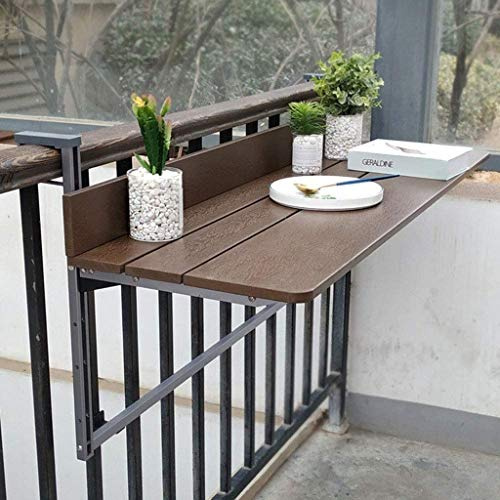 QUNINE Hängetisch Balkon-Klapptisch zum Aufhängen, Balkon-Klapptisch aus Holzimitat, Verstellbarer Laptop-Schreibtisch, Bar-Terrassengeländer, Esszimmer-Klapptisch, Garten-Terrassenmöbel-