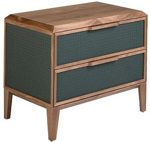 Angel Cerdà - Mesita de Noche PVC Verde Oscuro y Nogal Diseño Moderno y Funcional con Amplio Espacio de Almacenaje - Elegante Mueble para un Ambiente Distintivo y Exclusivo- 60 x 40 x 51 cm