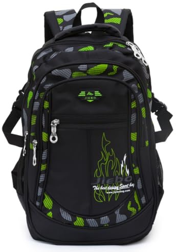ADGBPE Mochila Escolar Para NiñOs Mochila Para Secundaria Para Estudiantes Adolescentes Duradera Resistente Grande Impermeable Para (1-Verde)