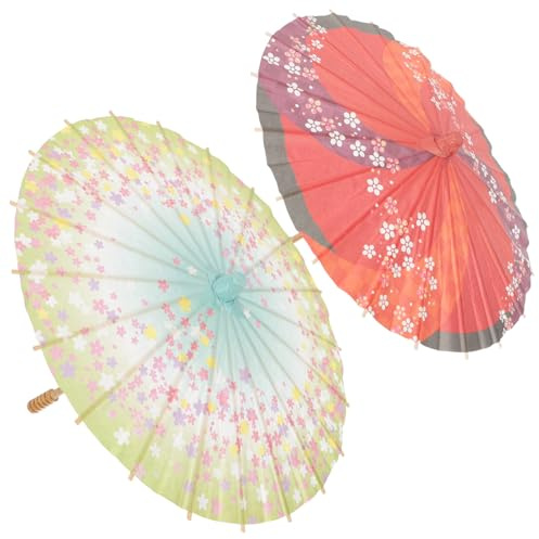 SAFIGLE Japanese Style Decorative Umbrella Set of 2 11.81 Inch Paper Parasol for Holiday Decor Photography Prop Traditional Asian Craft with Solid Handle