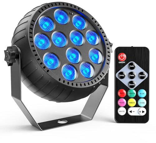 Rtktoup Par LED RGB Ricaricabile Illuminazione Palco, 12 LED Batteria Luce di Scena con Telecomando Luce Palcoscenico per Party Bar Stage DJ Discoteca Matrimonio Halloween Natale