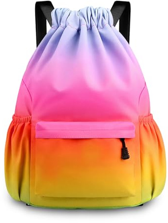 AdiStylinno Turnbeutel, Große Kapazität Sportbeutel für Herren Damen Kordelzug Rucksack mit Multi Taschen Wasserdichte Leichte Kordelzug Rucksäcke Sporttasche für Gym Schwimmen Fußball (Farbe A, L)
