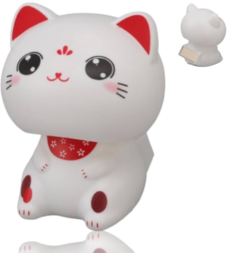 Jwthee Cute Good Luck Welcoming Cats, Plastic Lucky Nodding Cat Bobble Head Nodding Cat Solar Powered Cute Waving Cat Fengshui Lucky Cat for Home Display Car Decor (with Large Eyes)
