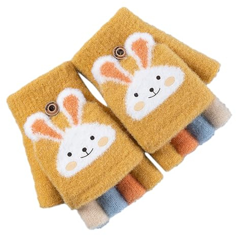 Niedliche Kinder Fausthandschuhe Mädchen Jungen Abnehmbare Klappe Cartoon Dicke Doppelt Strickhandschuhe Fäustlinge Handschuhe Fingerhandschuhe Fingerlos Halb Winterhandschuhe für Kinder 2-6 Jahre