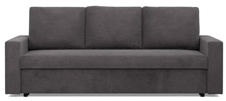 Mebligo NEO - 3-Sitzer mit Schlaffunktion, 220 x 92 x 92 cm, Schlafsofa mit Bettkasten, Dunkelgrau