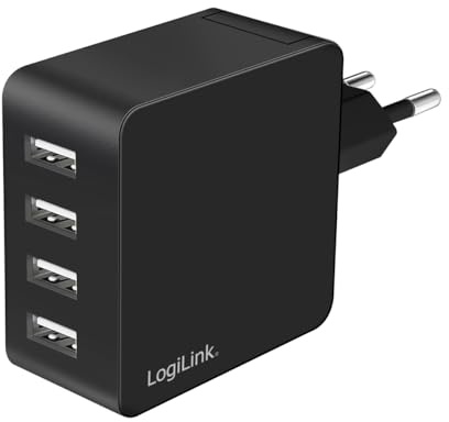 LogiLink PA0336 - USB Lade- /Steckdosenadapter, 4X USB-A, 24 W, mit 5-Fach Geräteschutz