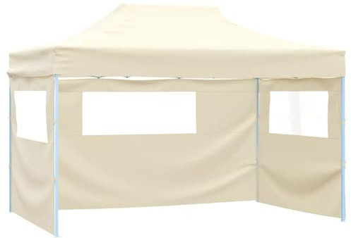 Xichuzi Profi-Partyzelt Faltbar mit 3 Seitenwänden, Festzelt, Pavillion, Bierzelt, Garten Party Zelt, Gartenzelt, Grillpavillon, 3×4m Stahl Creme