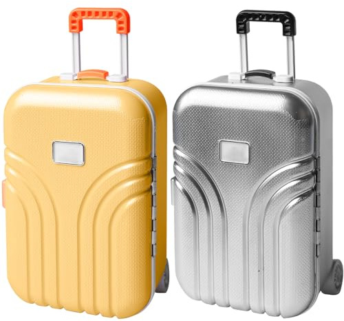2 Stück Kreative Koffer Spardose, Spardose Simulation Reisekoffer aus Kunststoff, Klein Trolley Gepäck Sparschwein, Kleine Aufbewahrungsbox für Schmuckfür Kinder und Erwachsene(Orange + Silber)