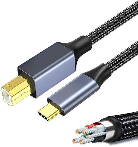 Yongst 2M USB B to C Printer Cable - Durable Braided Nylon, 2.0 Data Lead - Compatible with Epson, Canon, HP, Lexmark, MacBook, iMac, XPS, ASUS & More