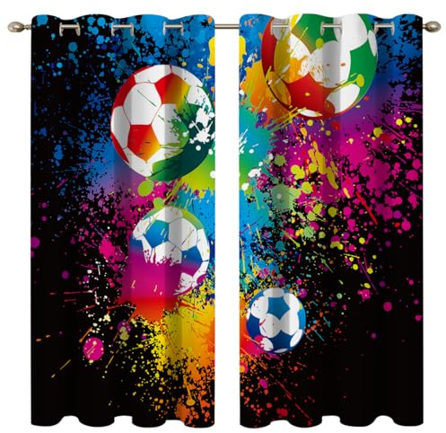 goodbath Fußball-Vorhänge für Schlafzimmer, Verdunkelungsösen, wärmeisoliert, Ring-Top-Fensterbehandlungen, 2 Paneele für Wohnzimmer, Kinderzimmer, 117 x 183 cm