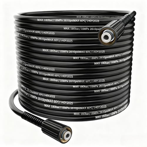 M22-14MM Pressure Washer Hose 15M/50FT, Kink Resistant 2610 PSl/180Bar High Power Washer Extension Pipe,Resistant Flexible Jet Wash Hose Threaded Solid Water Pipe Connections
