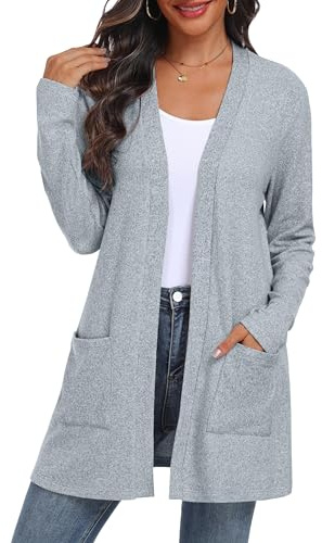QIXING Women's Cardigan Open Front Lightweight Long Sleeve Casual Sweater Cardigan with Pockets for Autumn Winter