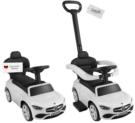Lemodo Rutschauto ab 1 Jahr – Rutscherfahrzeug Kinderfahrzeug mit Schiebestange und Sicherheitsbügel, Rutscherauto mit Staufach und Sound-Lenkrad, Lizenziertes Kinderspielzeug von Mercedes (weiß)