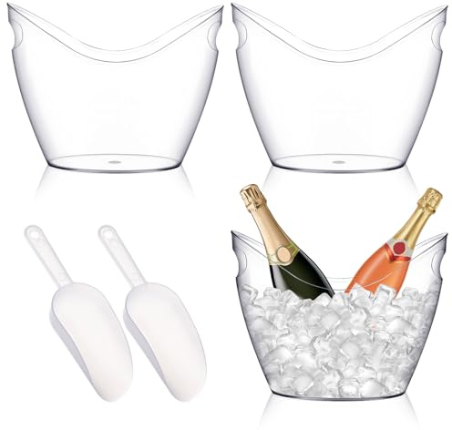 LIQWEI 3 Pcs Ice Bucket, 4 Liter Champagne Wine Bucket with Scoops, Beer Buckets Beverage Bin Clear Acrylic Storage Tub for Wine Champagne or Beer Bottles Bar Supplies