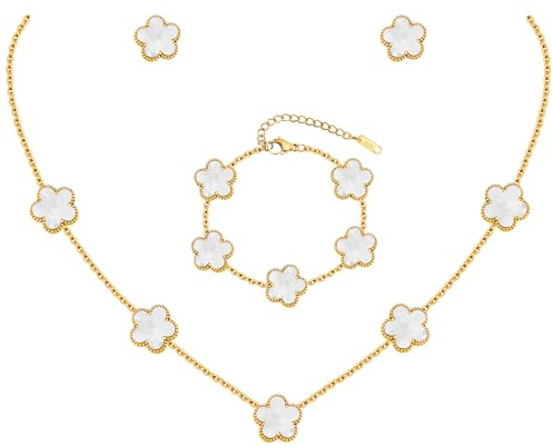 TempBeau Kleeblatt Schmuckset Damen 18K Vergoldet Edelstahl Wasserfest | PVD-Beschichtung für langanhaltenden Glanz, Alltag & besondere Anlässe, Wendbares Design