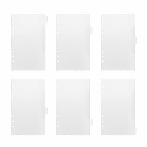 A6 Binder Trennblätter 6-Loch, 6 Blatt Kunststoff Index Trennblätter mit Seitenlasche, einführbare weiße Trennblätter für Ordner, Notizbuch, Planer, Journal, Tagebuch